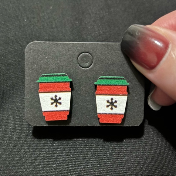 Christmas Coffee Earrings - Picture 1 of 3
